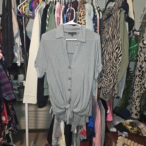 Kim & Cami Gray Striped Button-Down Shirt